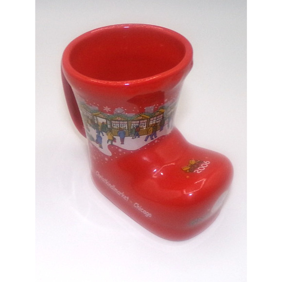 Vintage Christkindlmarket Chicago Christmas Mug 2006 Red Boot Gluhewein Mulled - Picture 3 of 11